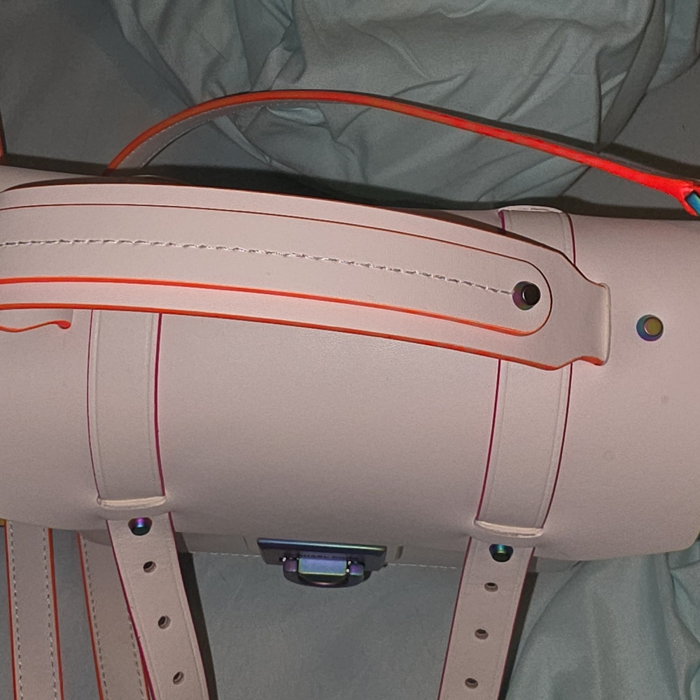 Michael Kors White Satchel with Neon Orange & Pink Trim - Picture 6 of 9